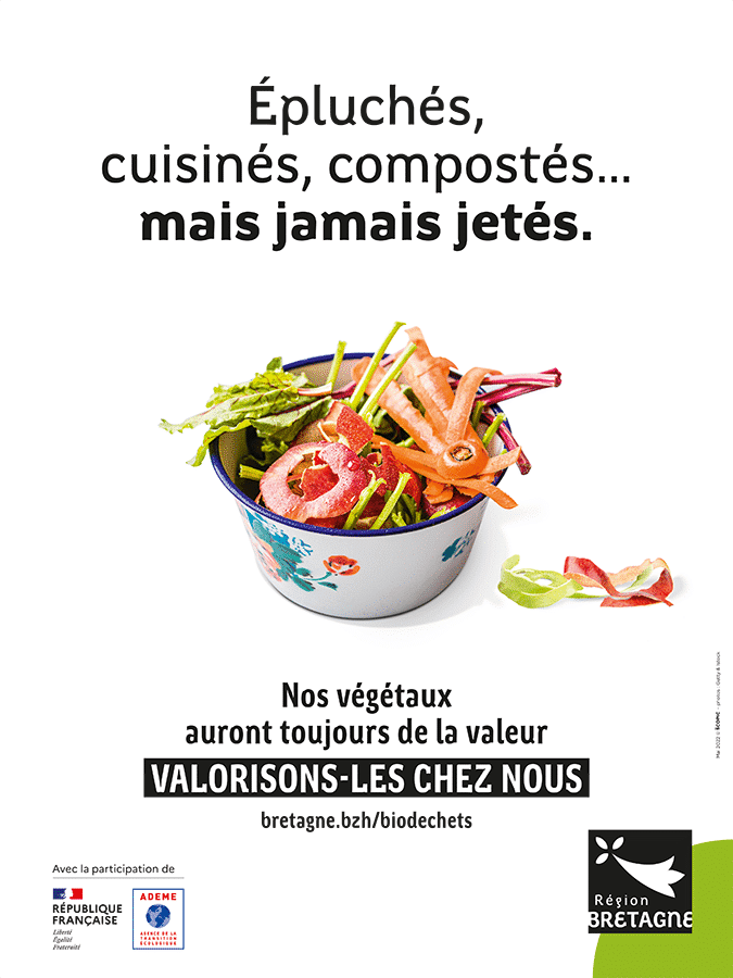 Affiche de la campagne Biodéchets 2022, présentant un bol d'épluchures