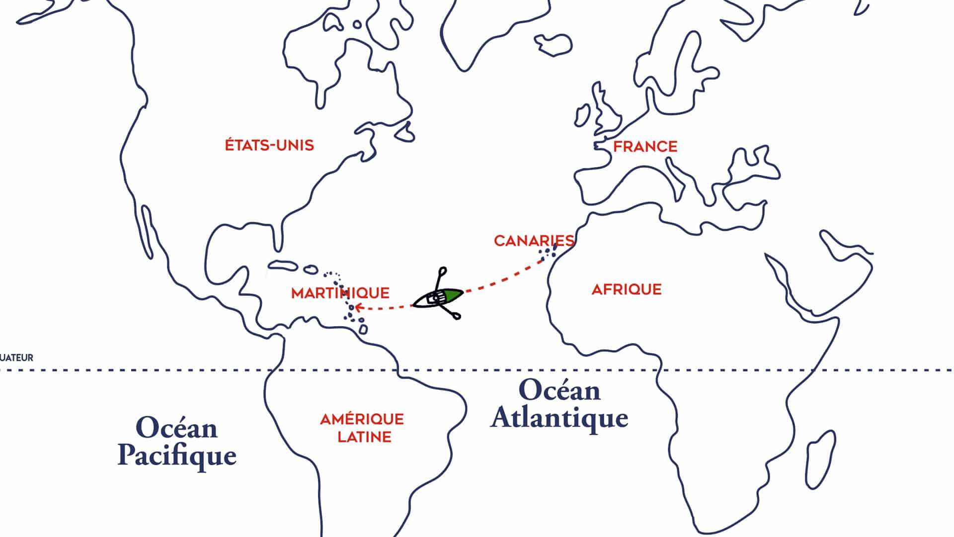 Carte Traversée Altantique à la rame de Guirec