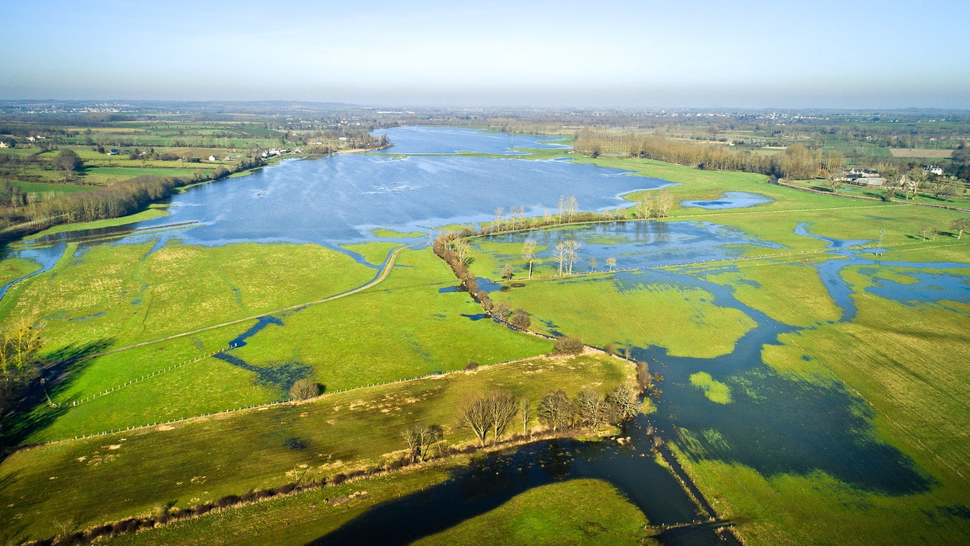 Vue en perspective sur le marais de Sougeal