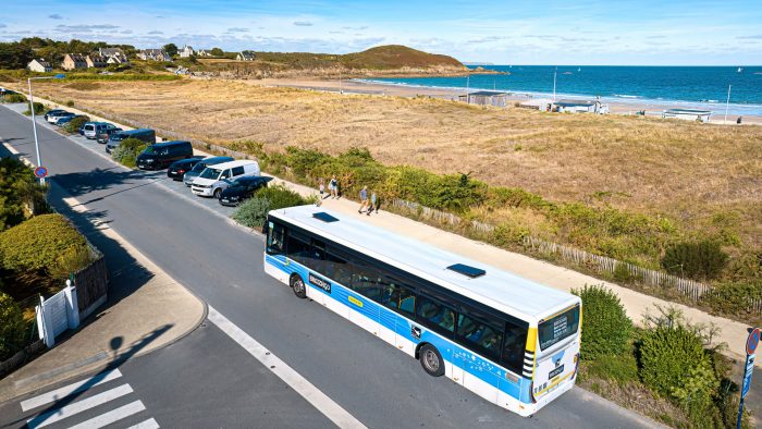 Car TER sur une route le long de la mer