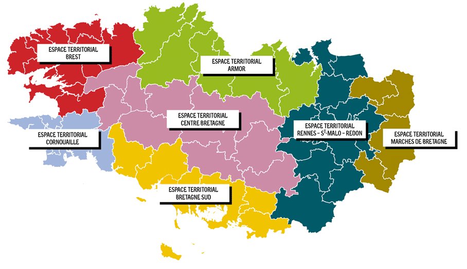 Carte des espaces territoriaux de Bretagne