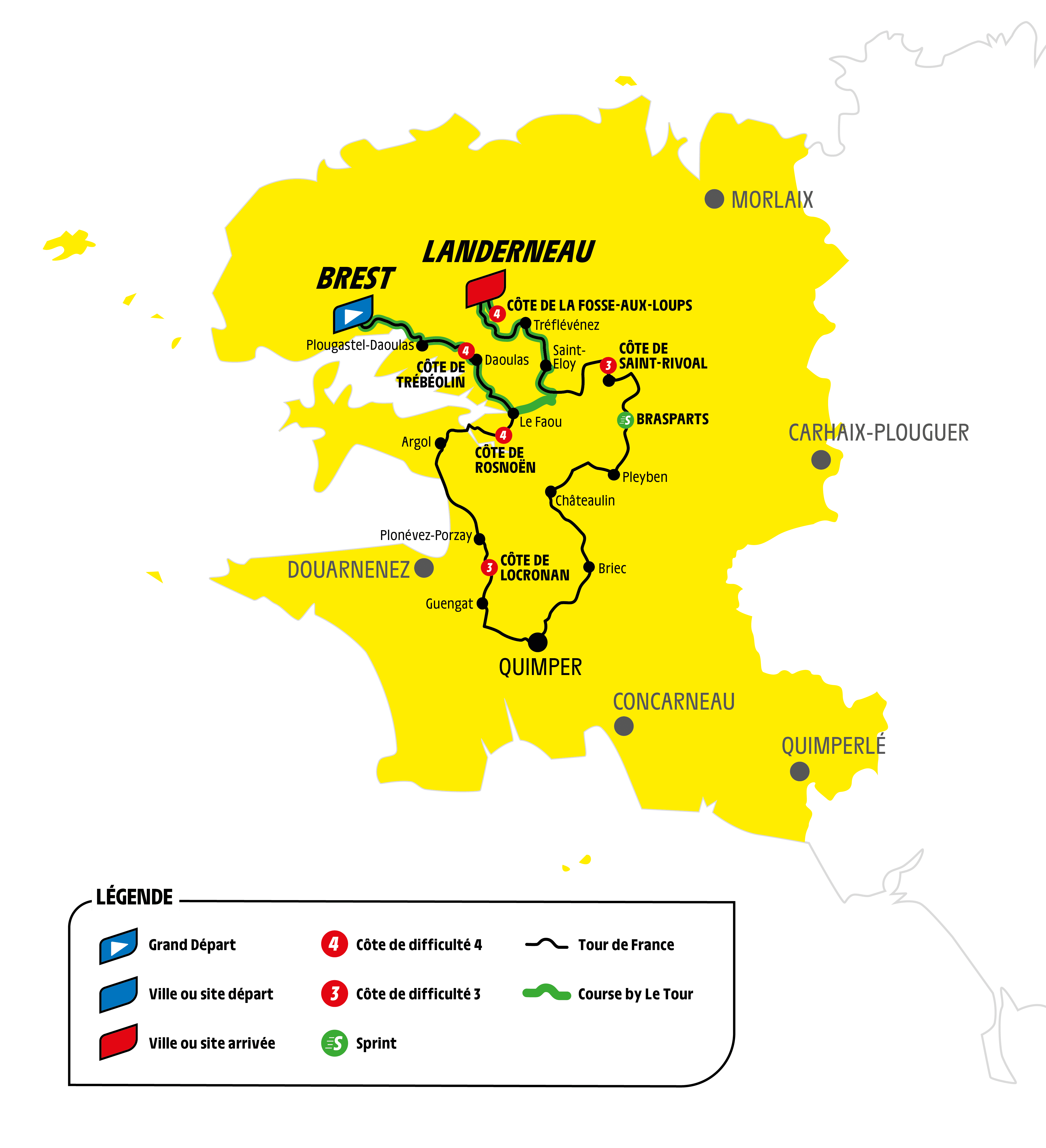 Carte du Tour de France 2021 et des étapes finistériennes