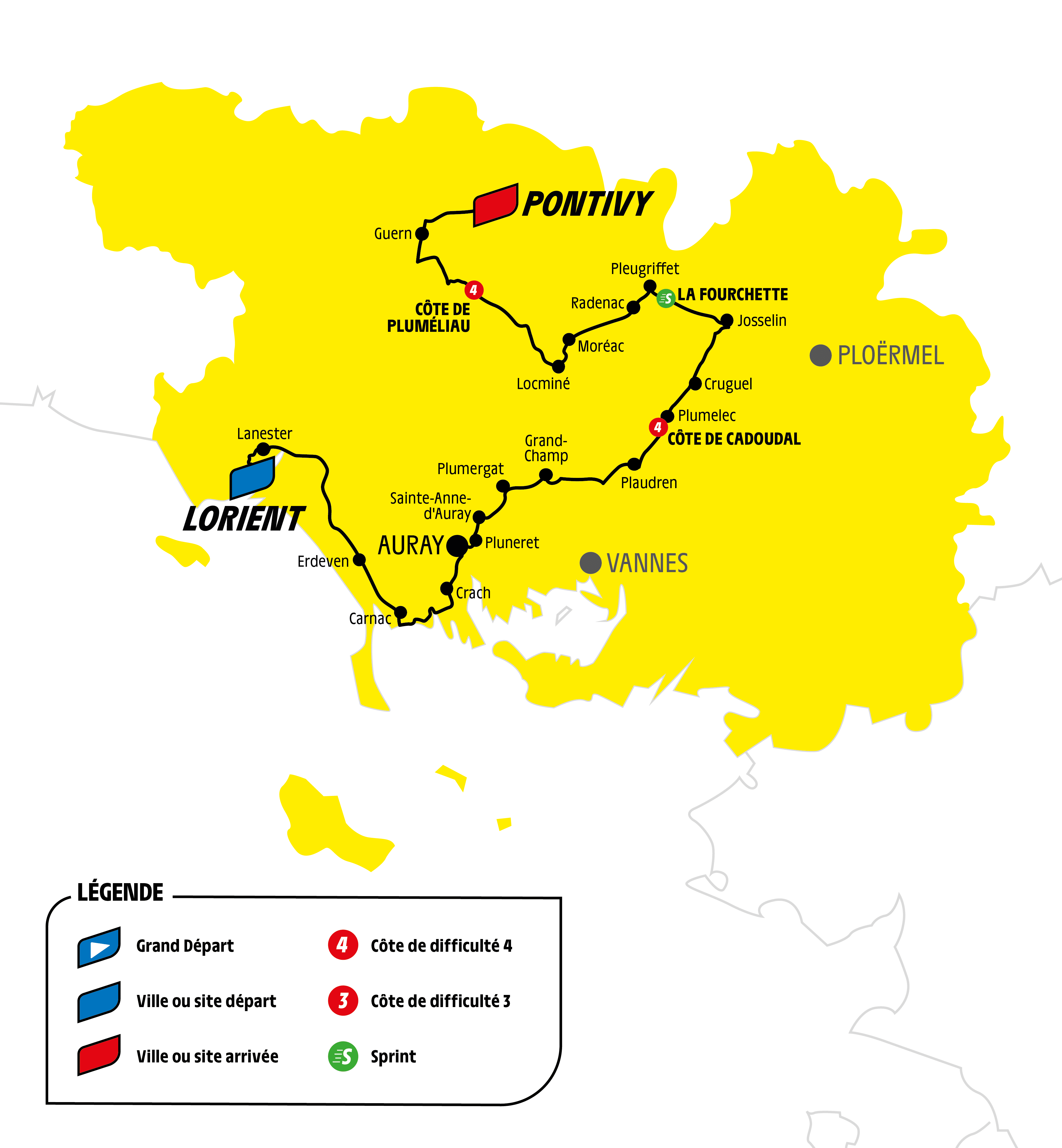 Carte étape morbihannaise Tour de France 2021