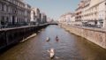 Trois kayakistes sur la Vilaine, quai Emile Zola à Rennes (35)
