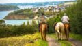 Cavaliers en randonnée équestre sur le Mont Garrot, vue sur la Rance (35)