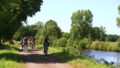 Groupe d'hommmes à vélo au bord d'un canal, Morbihan